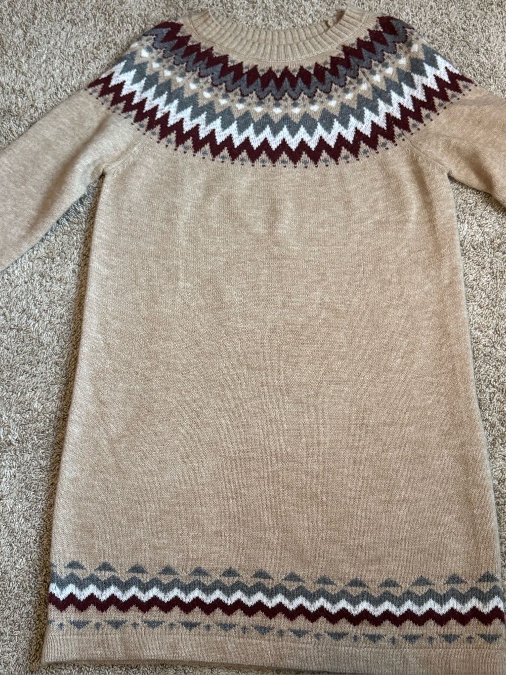 Coco + Carmen Fair Isle Sweater Dress S/M Beige Nordic Long Sleeve